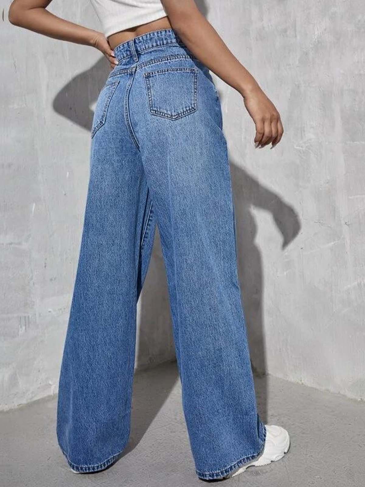 Stone Blue Whisker High Waist Wide Leg Jeans