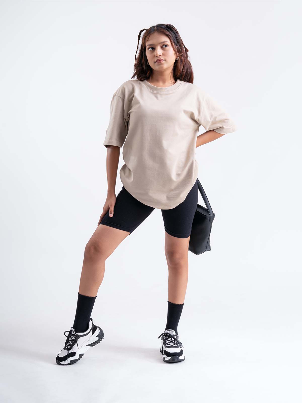 Beige Oversized Drop Shoulder  T-shirt