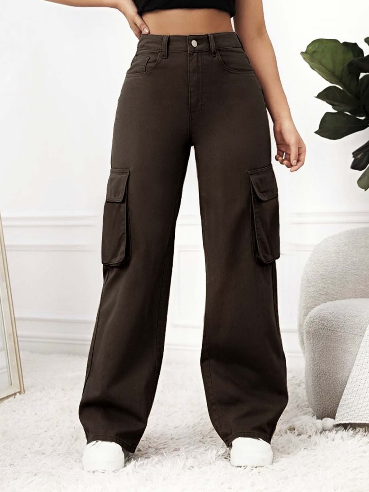 Dark Chocolate High Waist Baggy Fit Twill Cargo Trouser