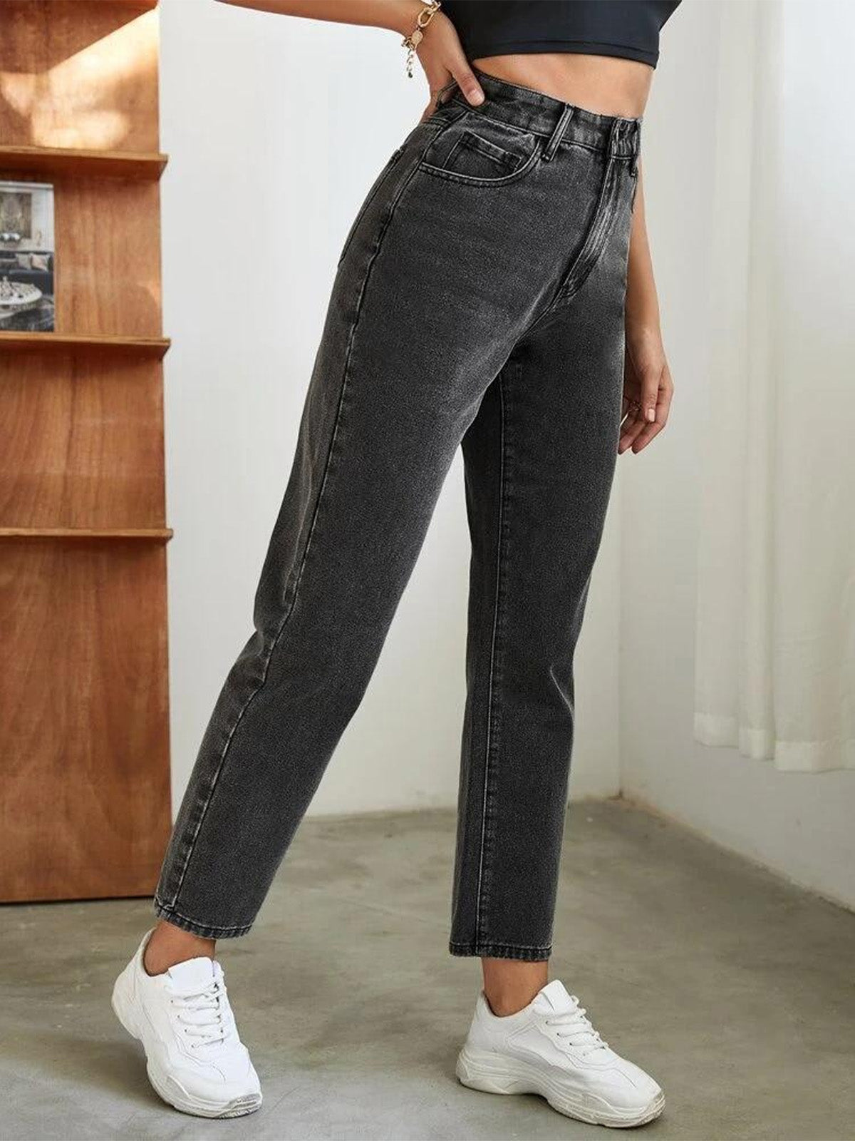 Charcoal High Waist Mom Fit Jeans