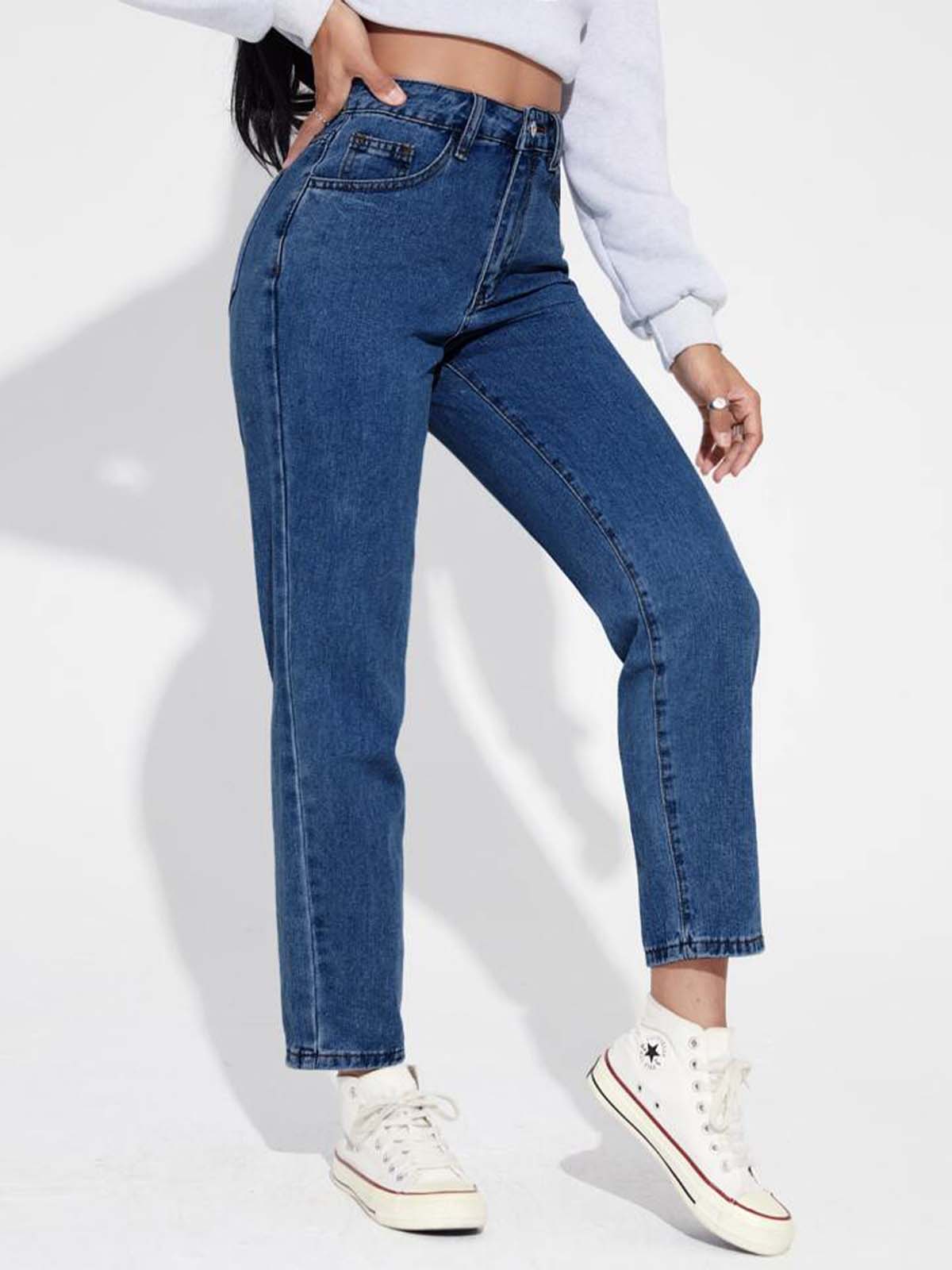 Dark Blue High Waist Mom Fit Jeans