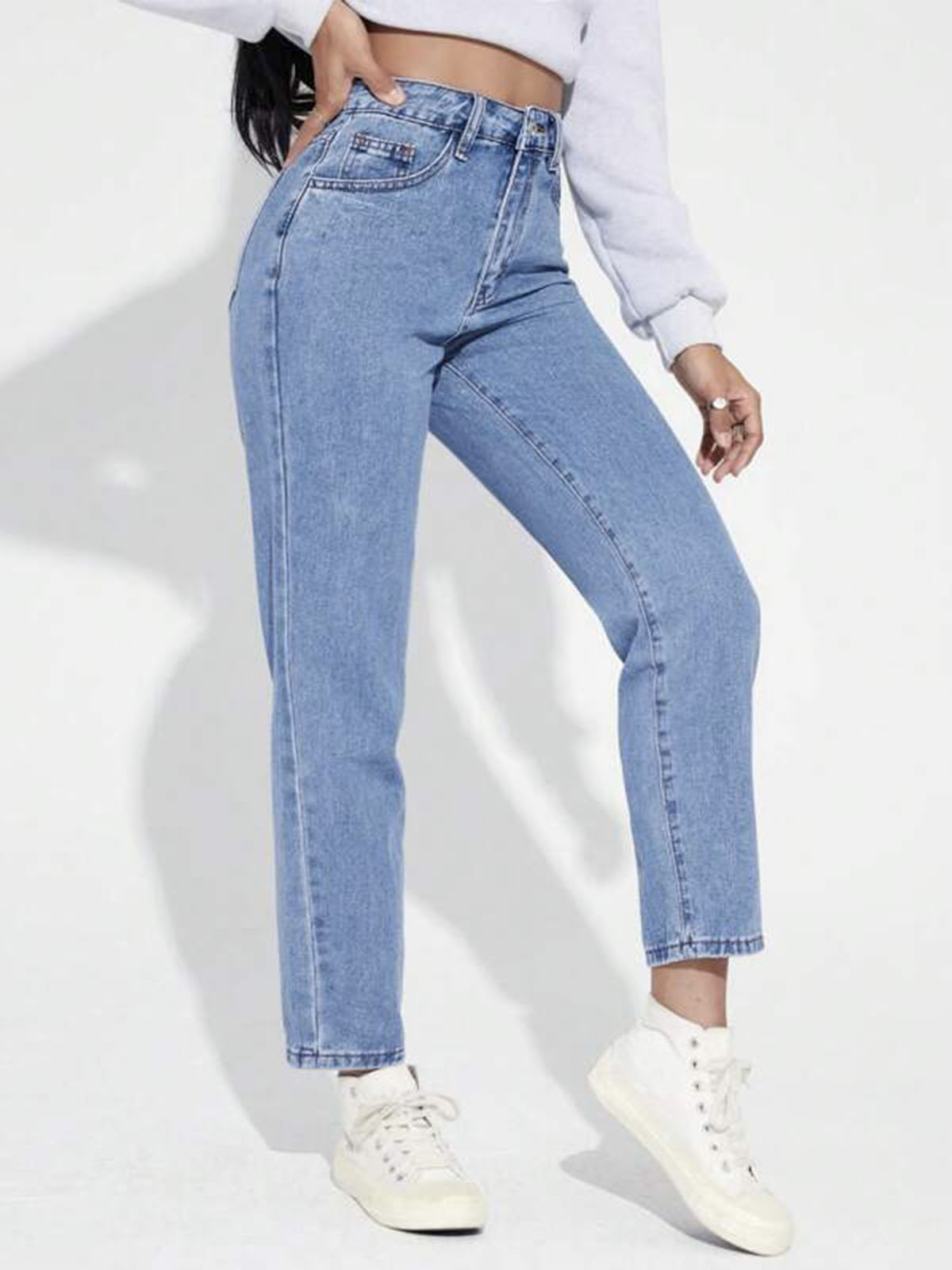 Ice Blue High Waist Mom Fit Jeans