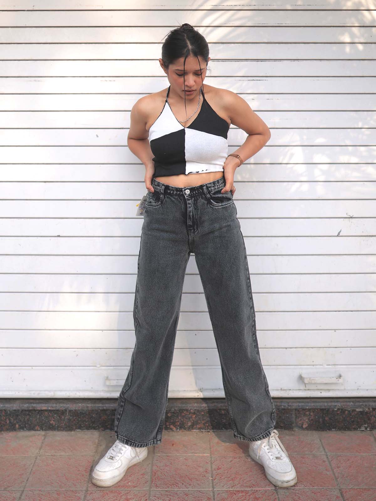 Charcoal High Waist Wide Leg Jeans