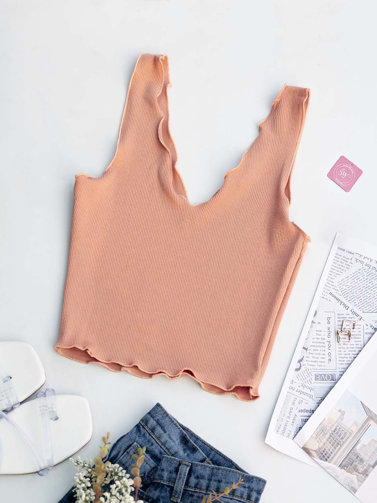 Peach Lettuce Trim Tank Top