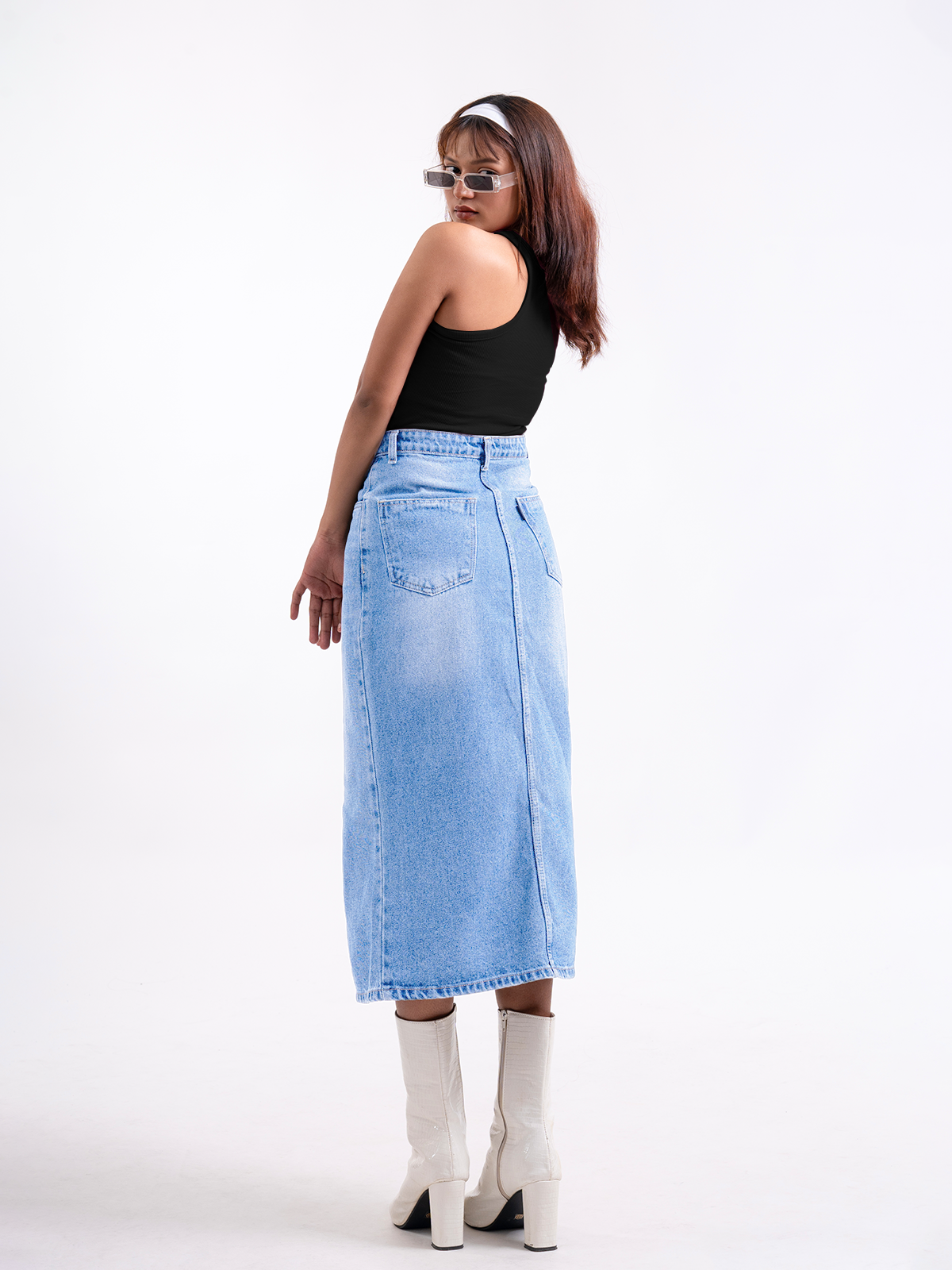 Premium Light  Blue Whisker Midi Skirt