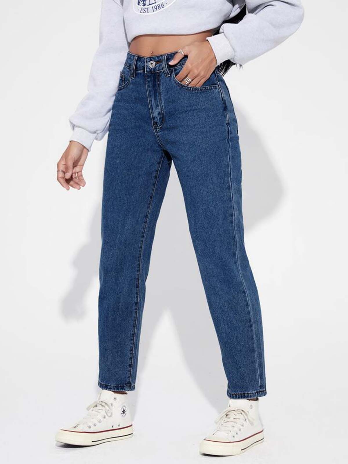 Dark Blue High Waist Mom Fit Jeans