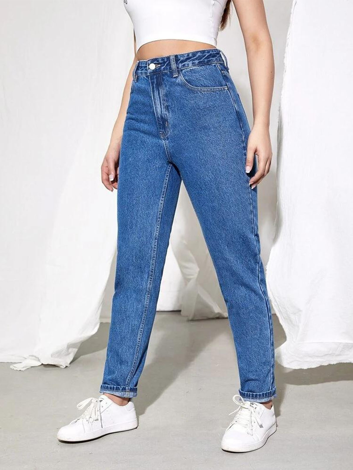 Stone Blue High Waist Mom Fit Jeans