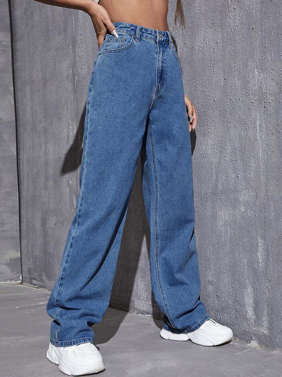 Stone Blue High Waist Wide Leg Jeans