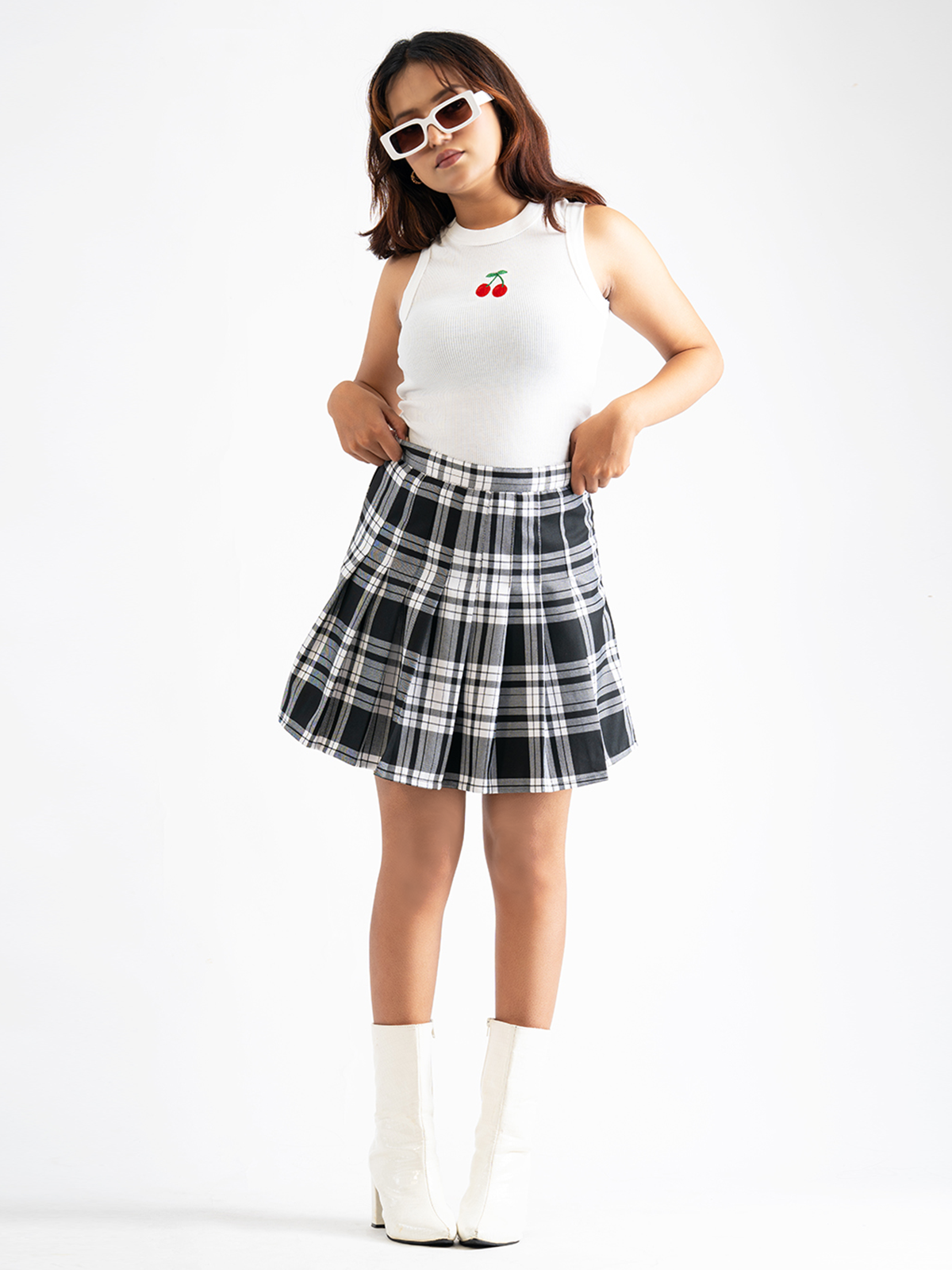 Y2k Black Plaid Pleated Tennis Skirt