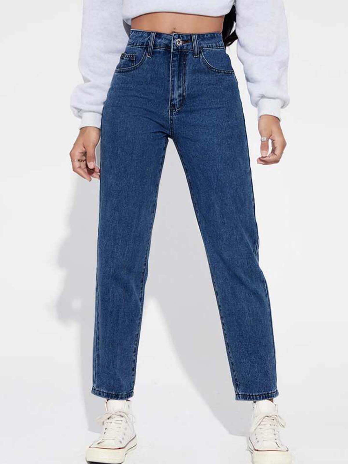 Dark Blue High Waist Mom Fit Jeans