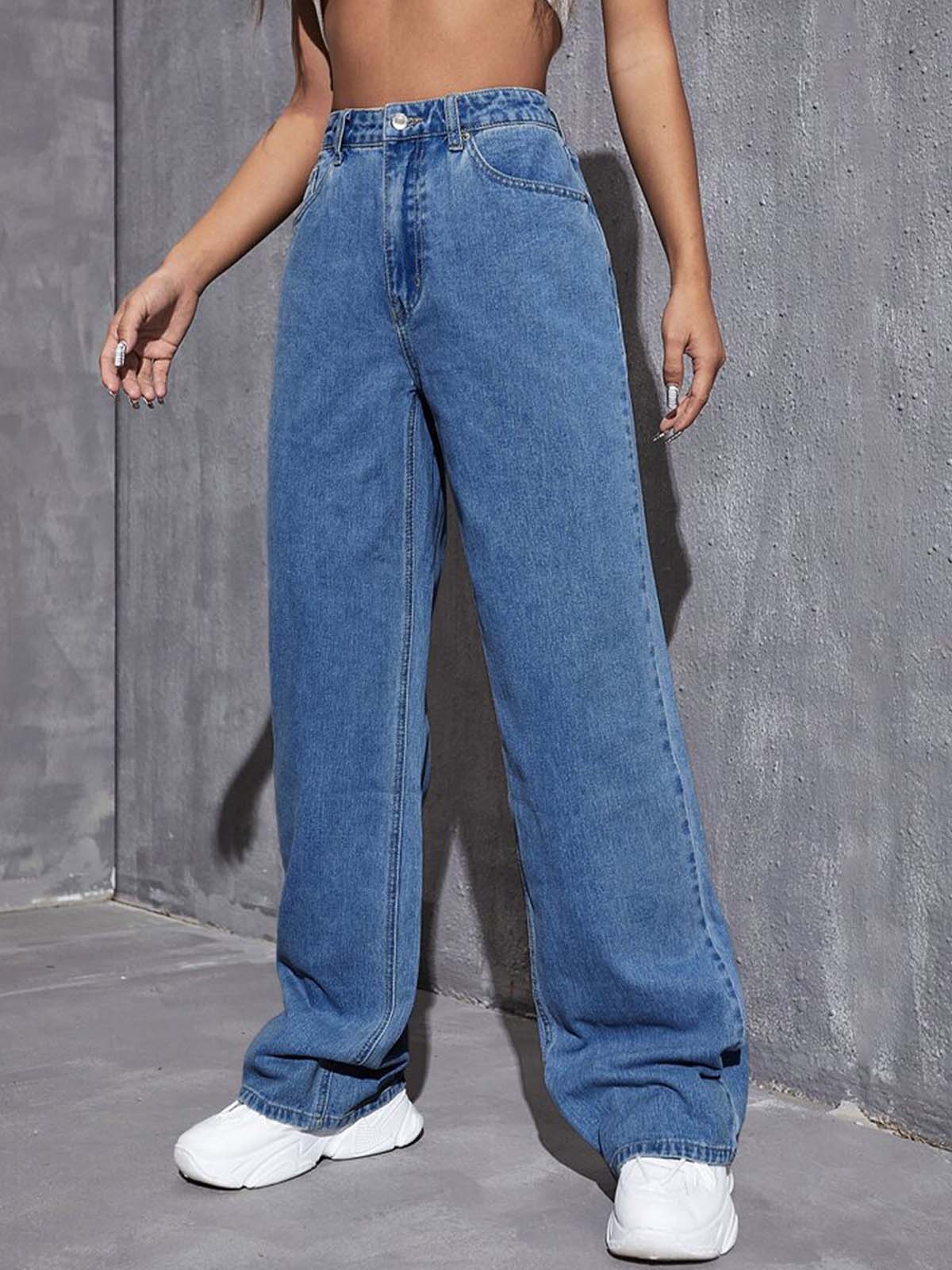 Stone Blue High Waist Wide Leg Jeans