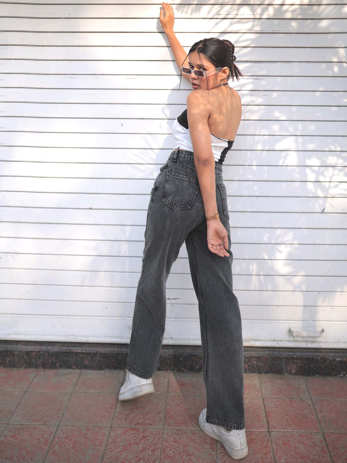 Charcoal High Waist Wide Leg Jeans