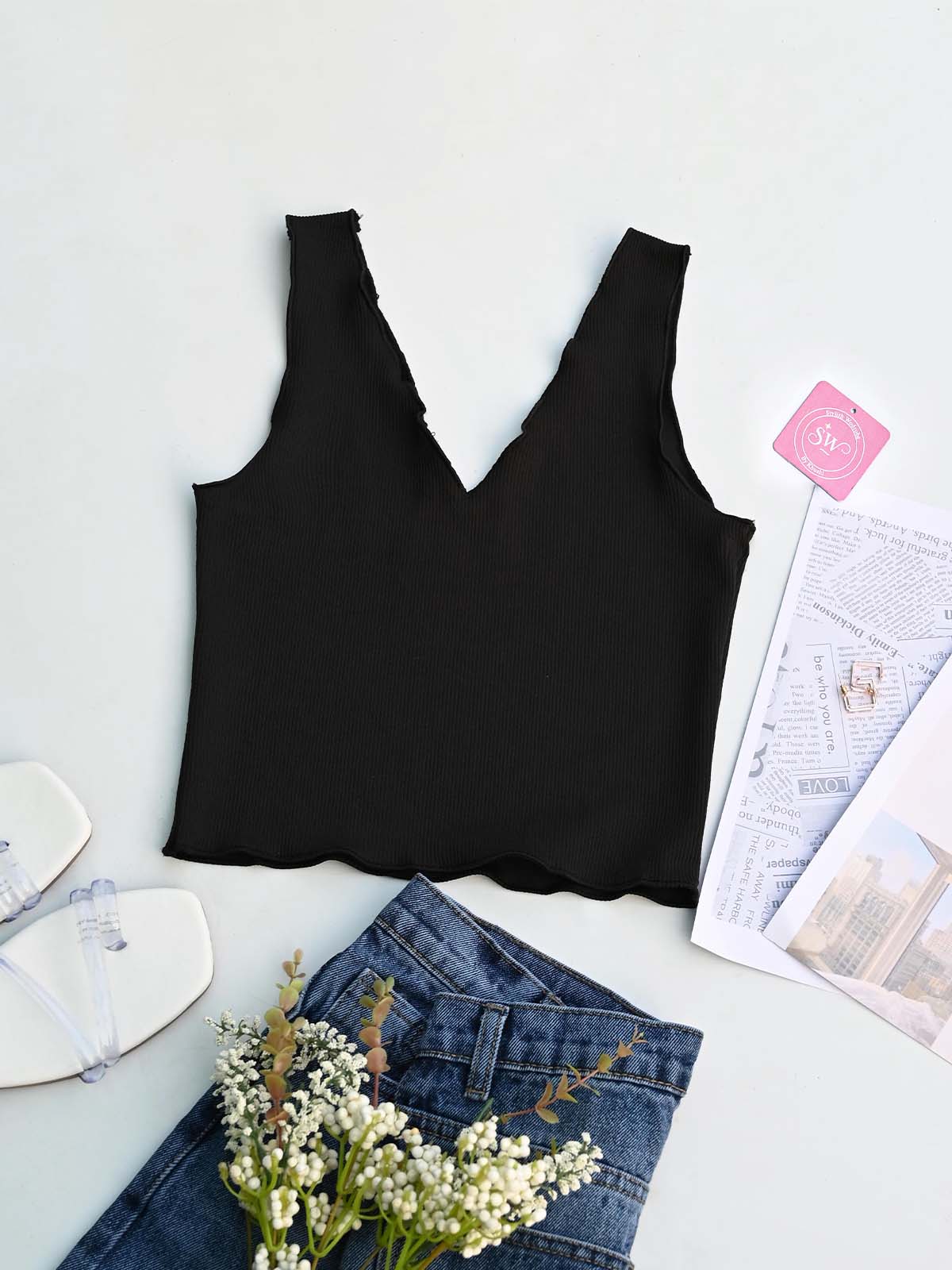 Black Lettuce Trim Tank Top