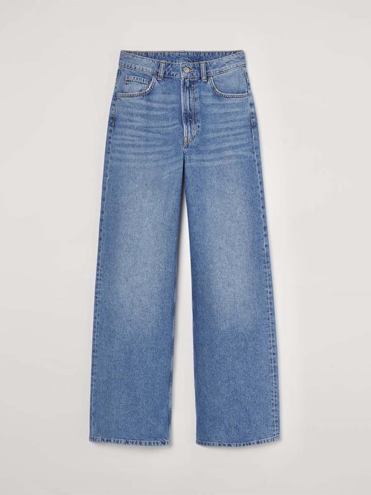 Stone Blue Whisker High Waist Wide Leg Jeans