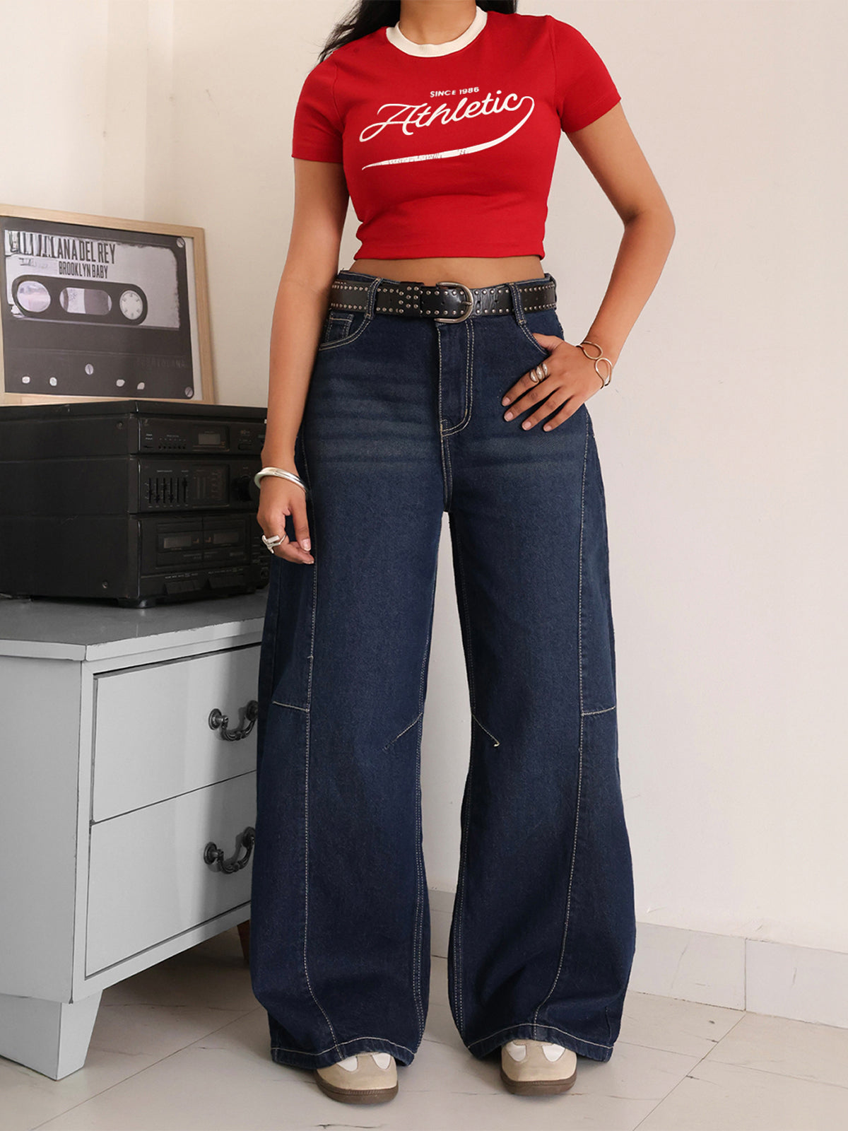 Indigo Drift Blue Panelled Wide Leg Jeans