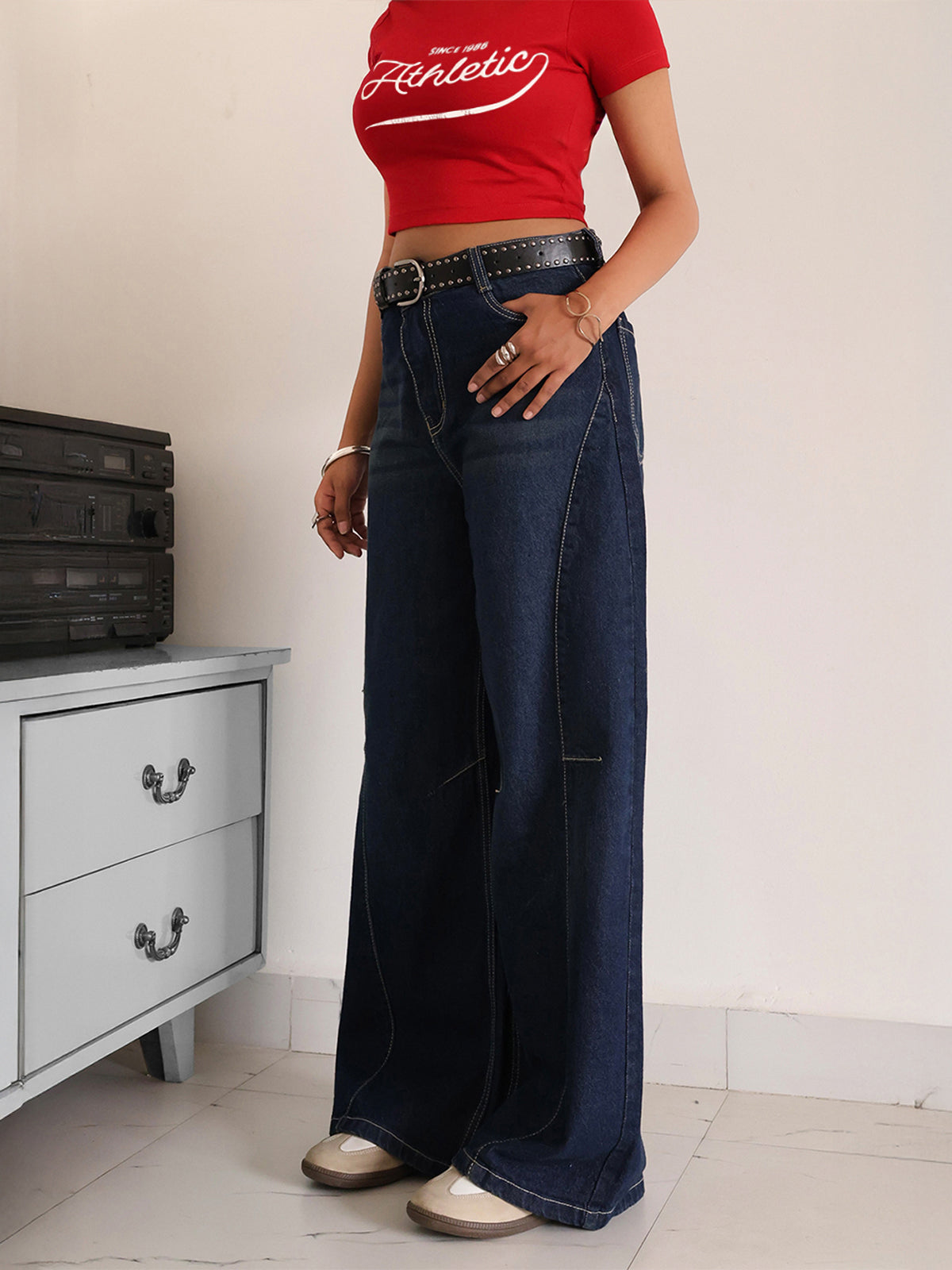 Indigo Drift Blue Panelled Wide Leg Jeans
