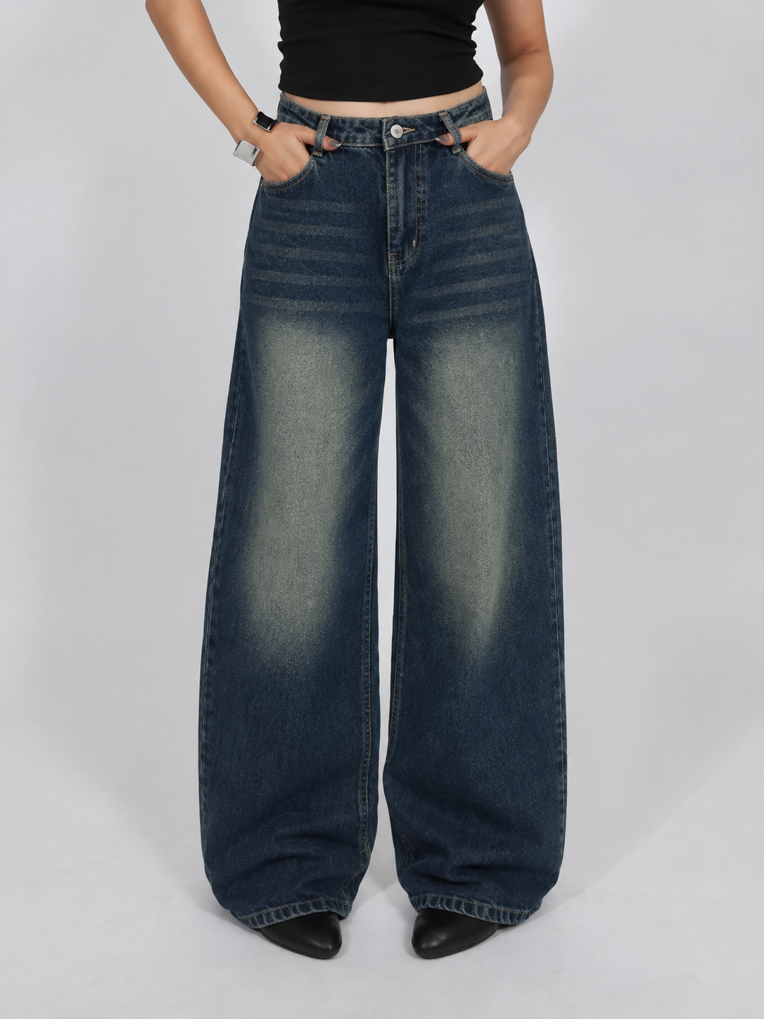 Oxford Blue Washed Wide Leg Jeans