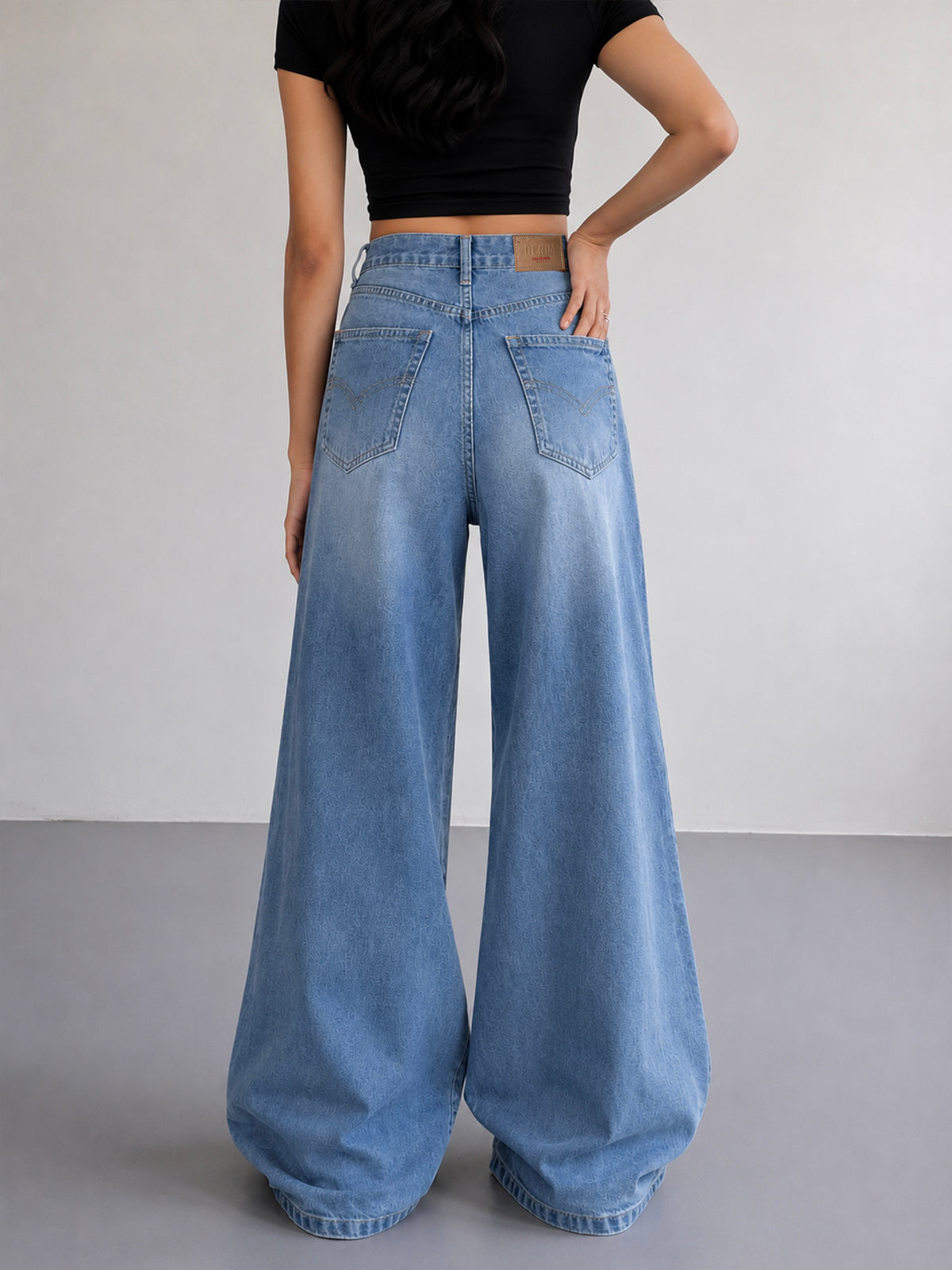 Luxe Frost Blue Washed Stretchable Wide Leg Jeans