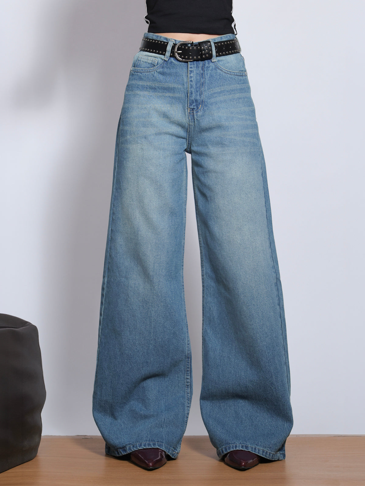 Aqua Blue Vintage Washed Super Wide Leg Jeans 