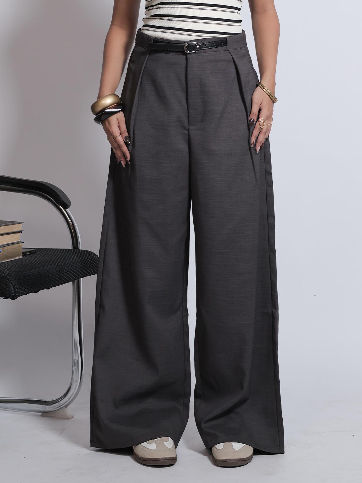 Mocha Brown Belted Korean Pant