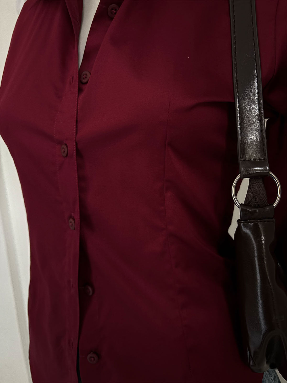 Deep Cherry Long Sleeve Y2K Fitted Shirt