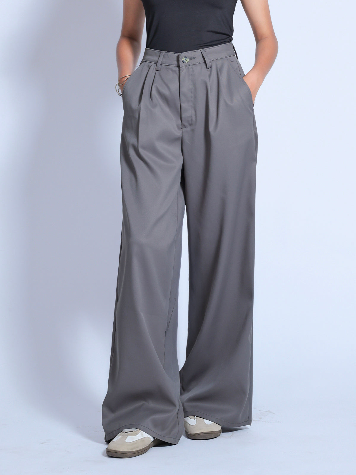 Ash Grey Double Pleated Korean Pant