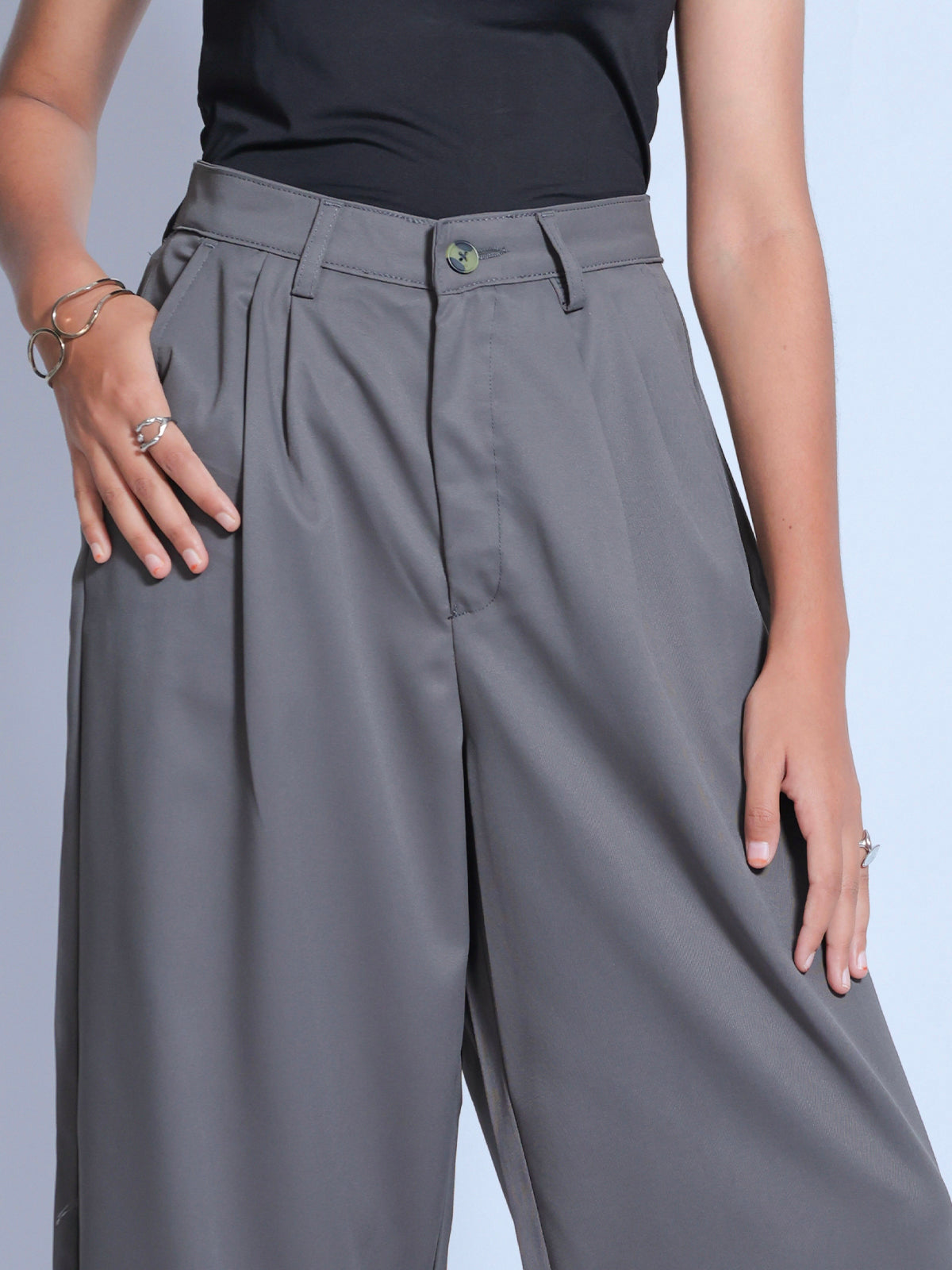 Ash Grey Double Pleated Korean Pant