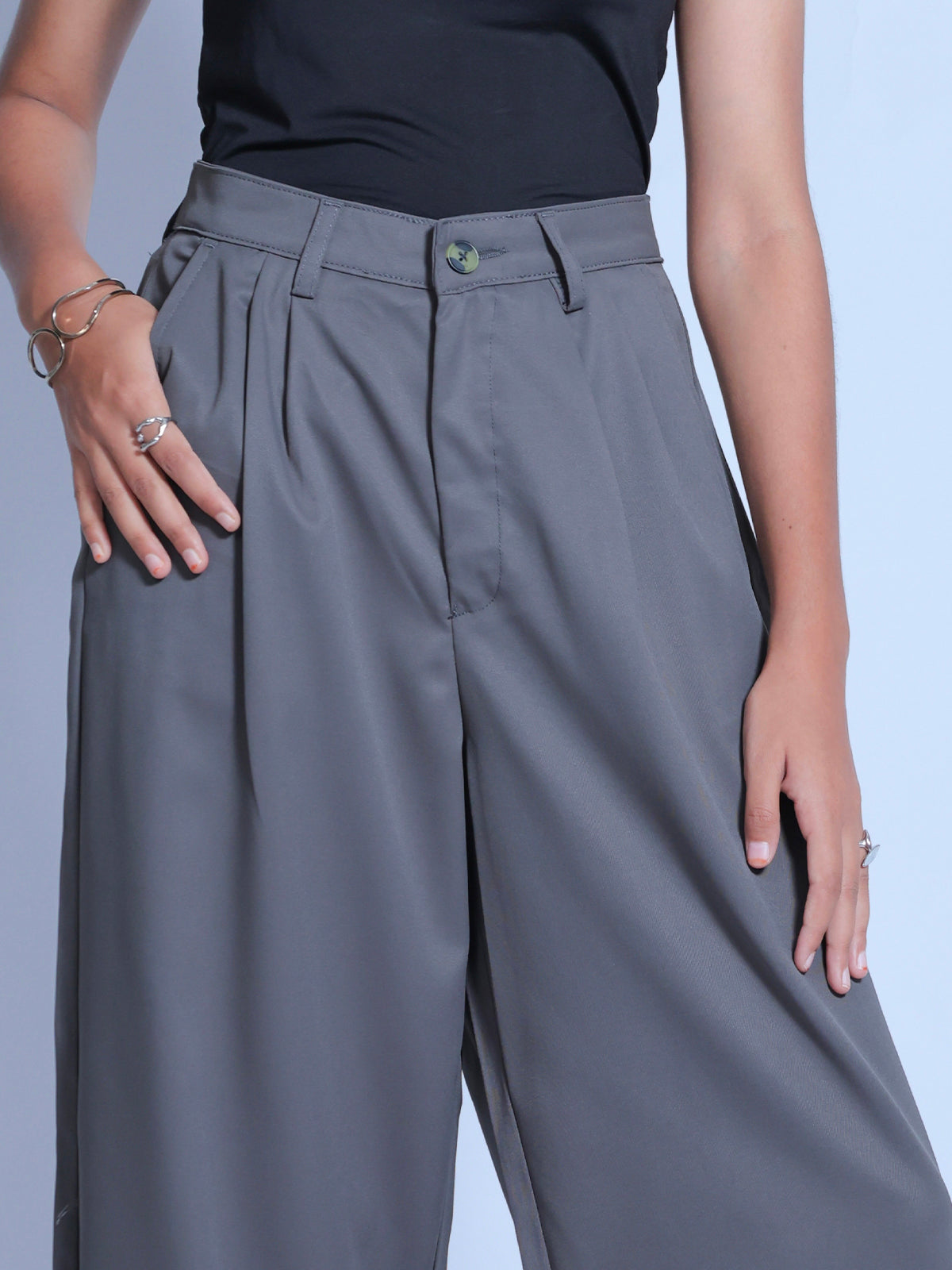 Ash Grey Double Pleated Korean Pant