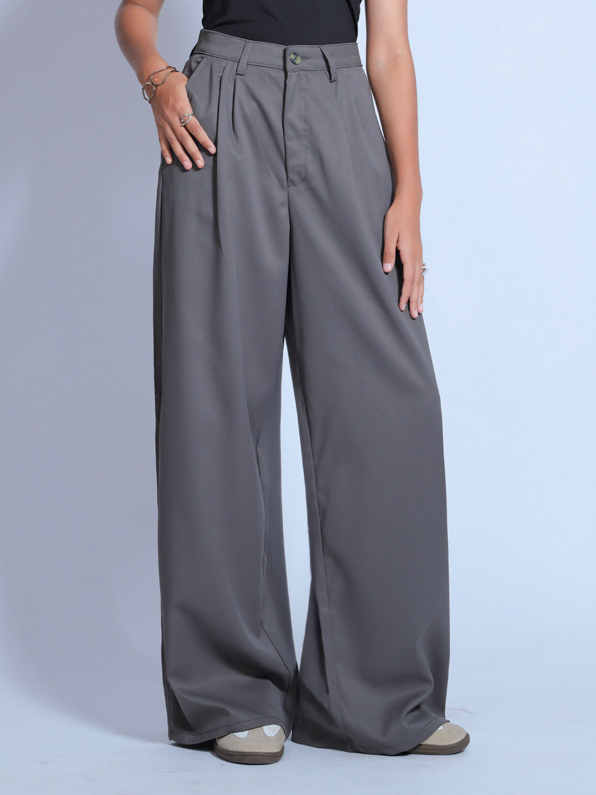 Ash Grey Double Pleated Korean Pant