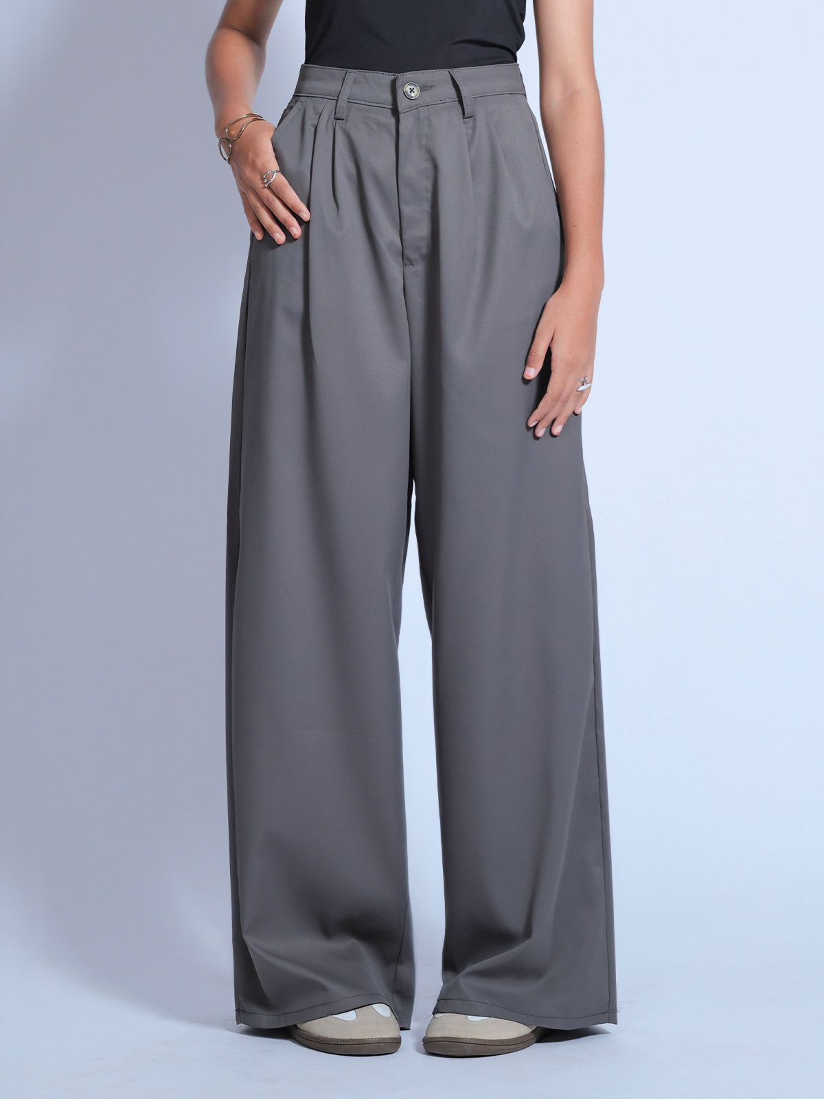 Ash Grey Double Pleated Korean Pant
