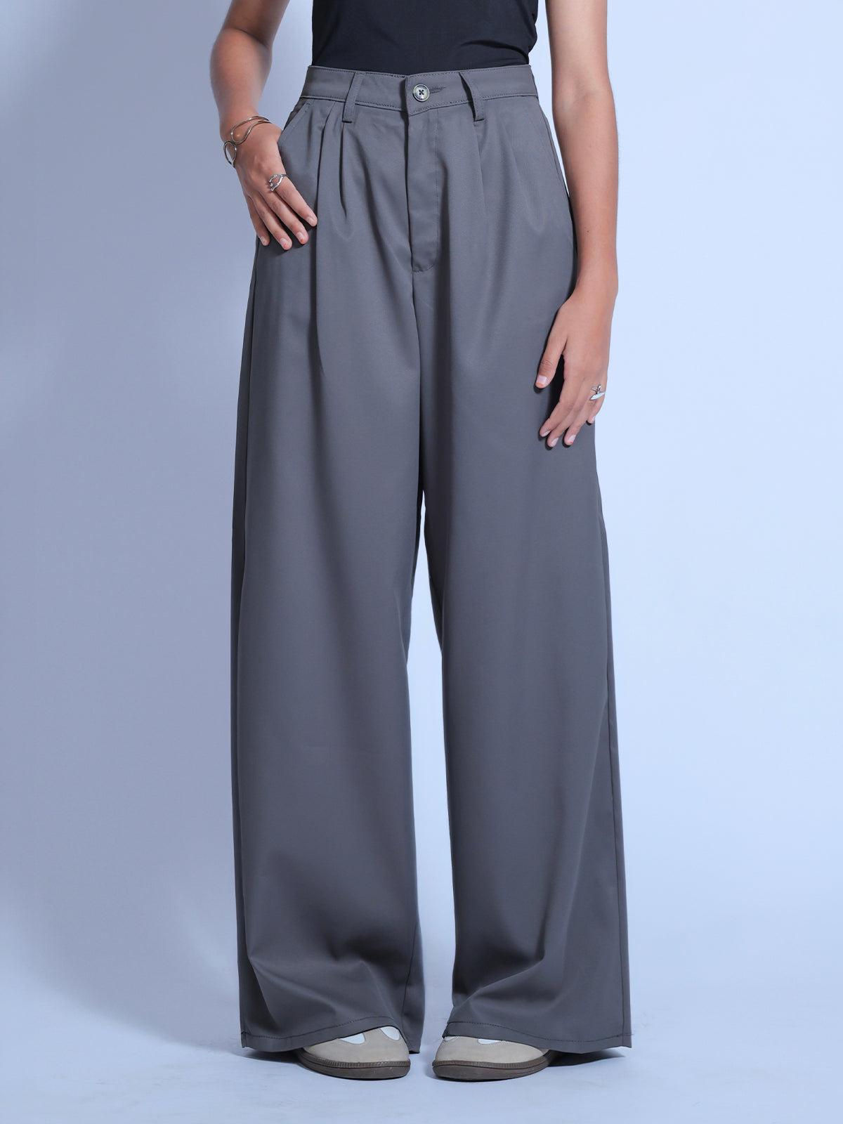 Ash Grey Double Pleated Korean Pant