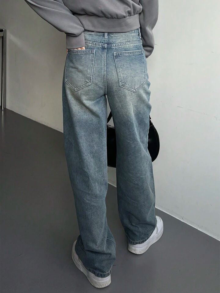 Dust Faded Blue Washed Stretchable Straight Fit Jeans