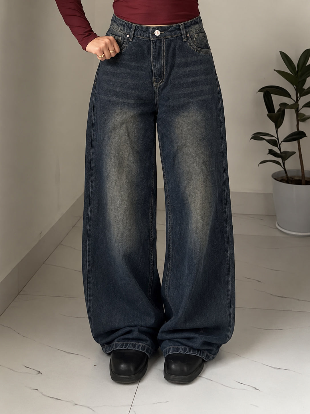 Astral Blue Washed Wide Leg Jeans