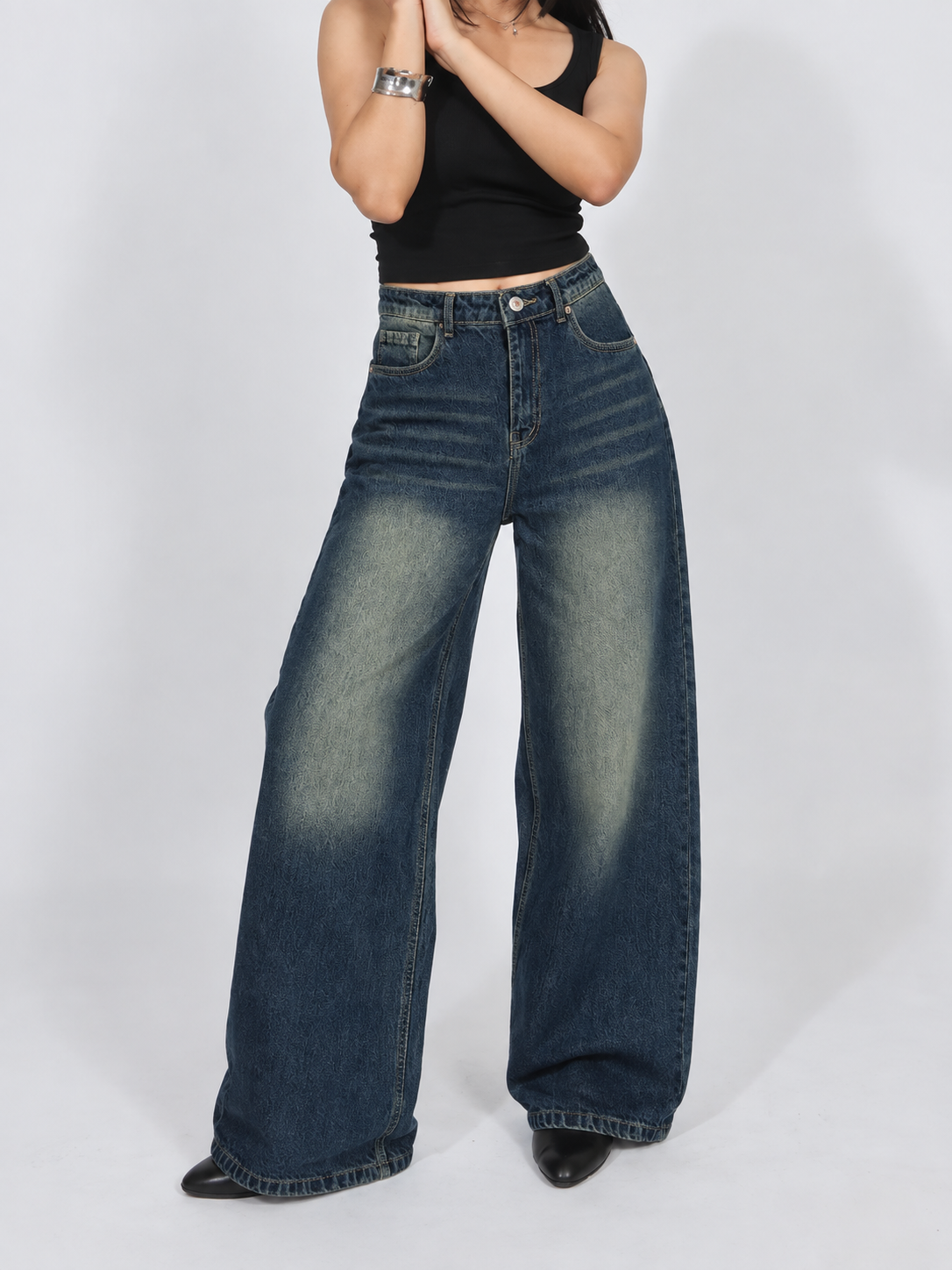 Oxford Blue Washed Wide Leg Jeans