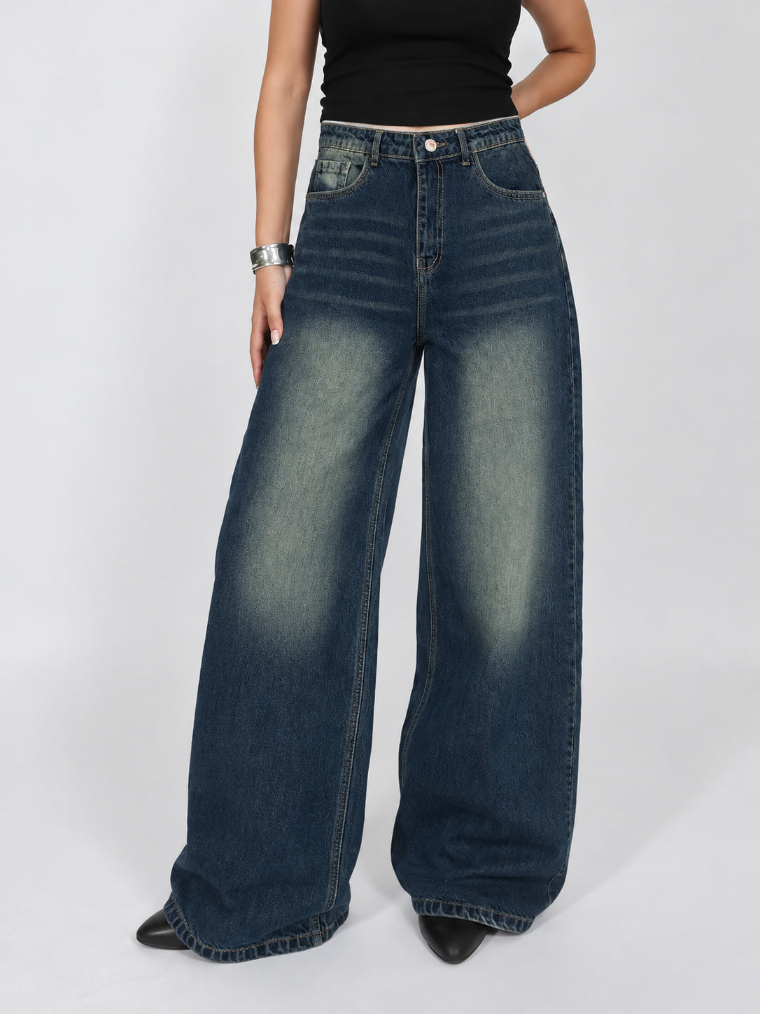 Oxford Blue Washed Wide Leg Jeans