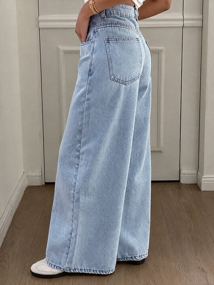 80s Light Blue Washed Super Wide Leg Jeans