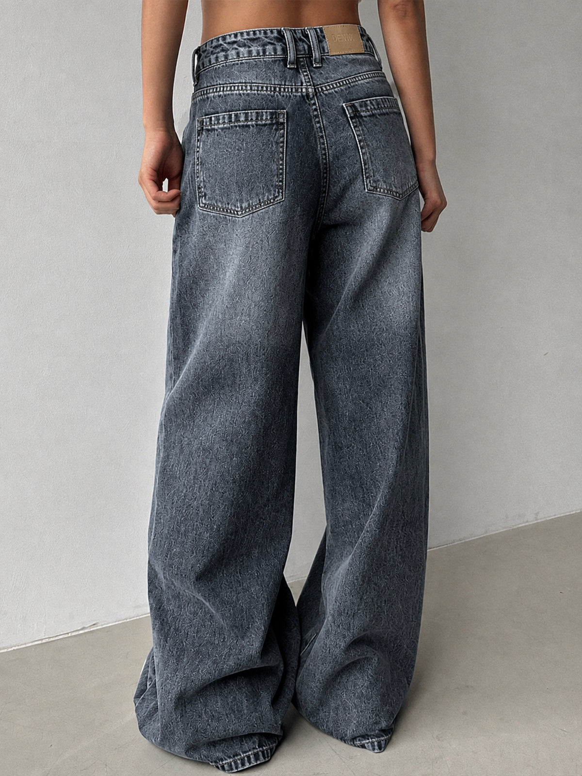 80'S Ash Grey Washed Super Wide Leg Jeans