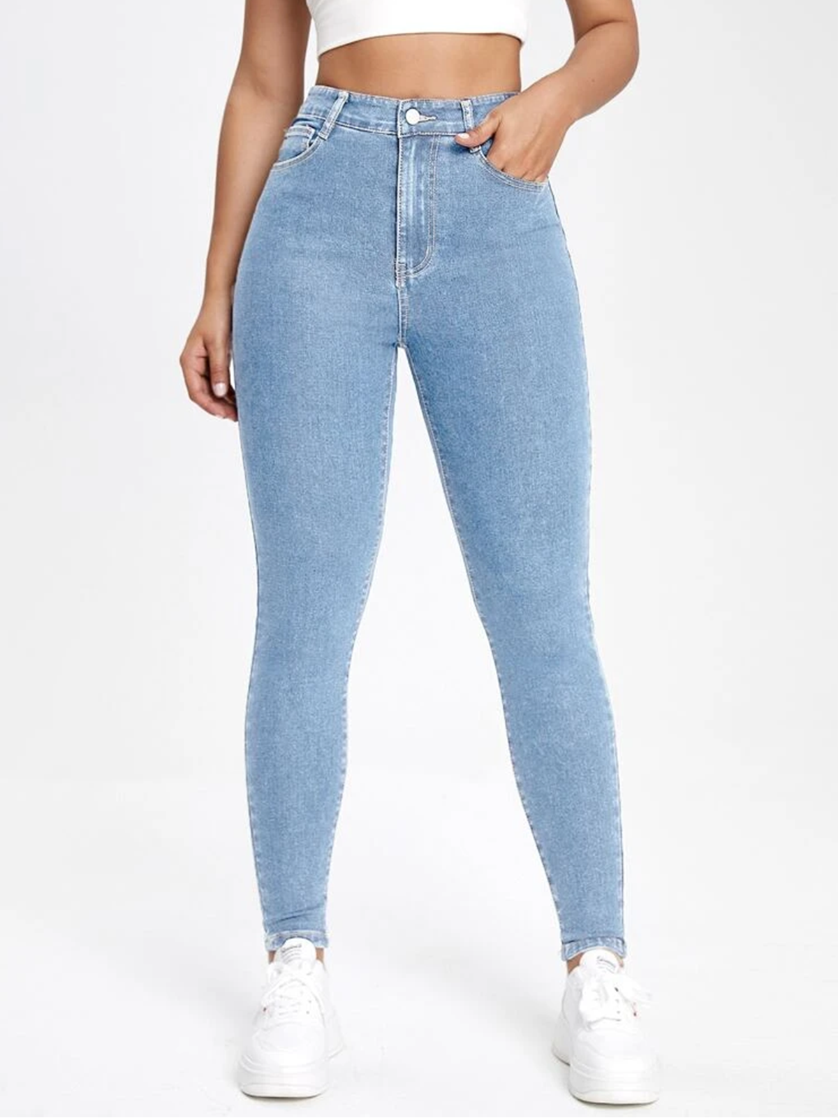 Ice Blue  High Waist Stretchable Skinny Fit Jeans