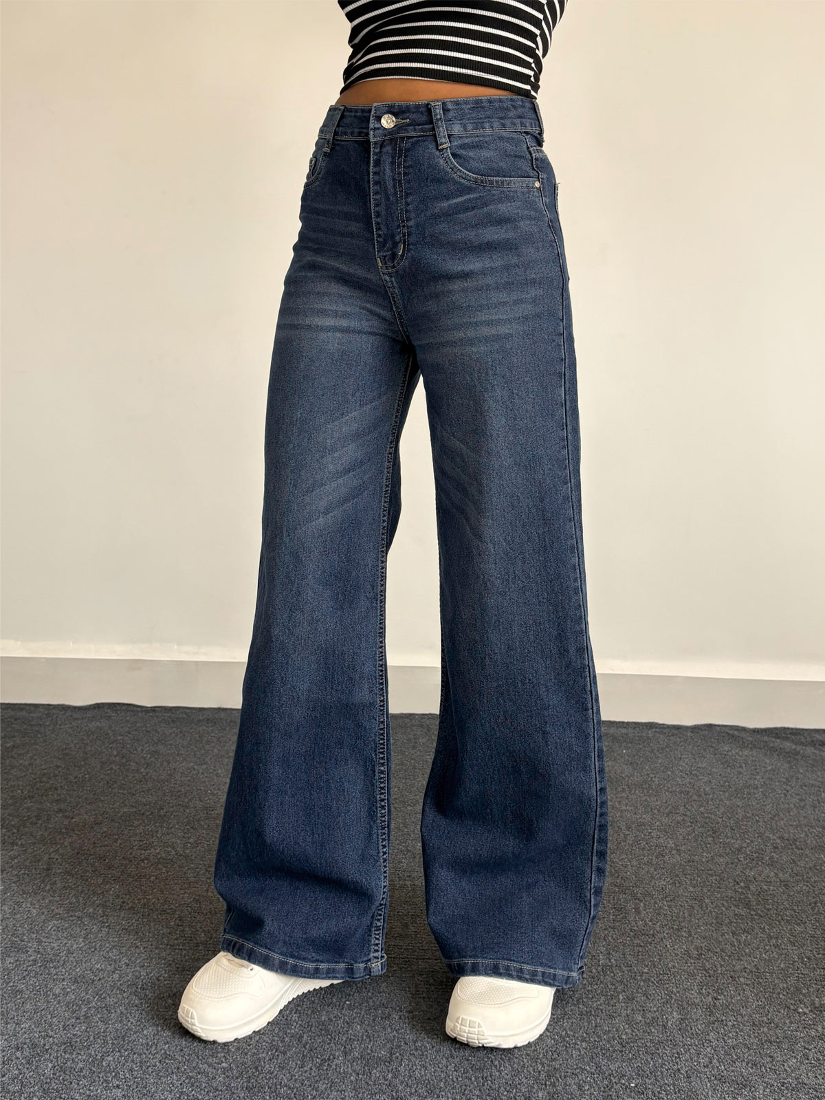 Luxe Vintage Blue Cat Whisker Stretchable Wide Leg Jeans