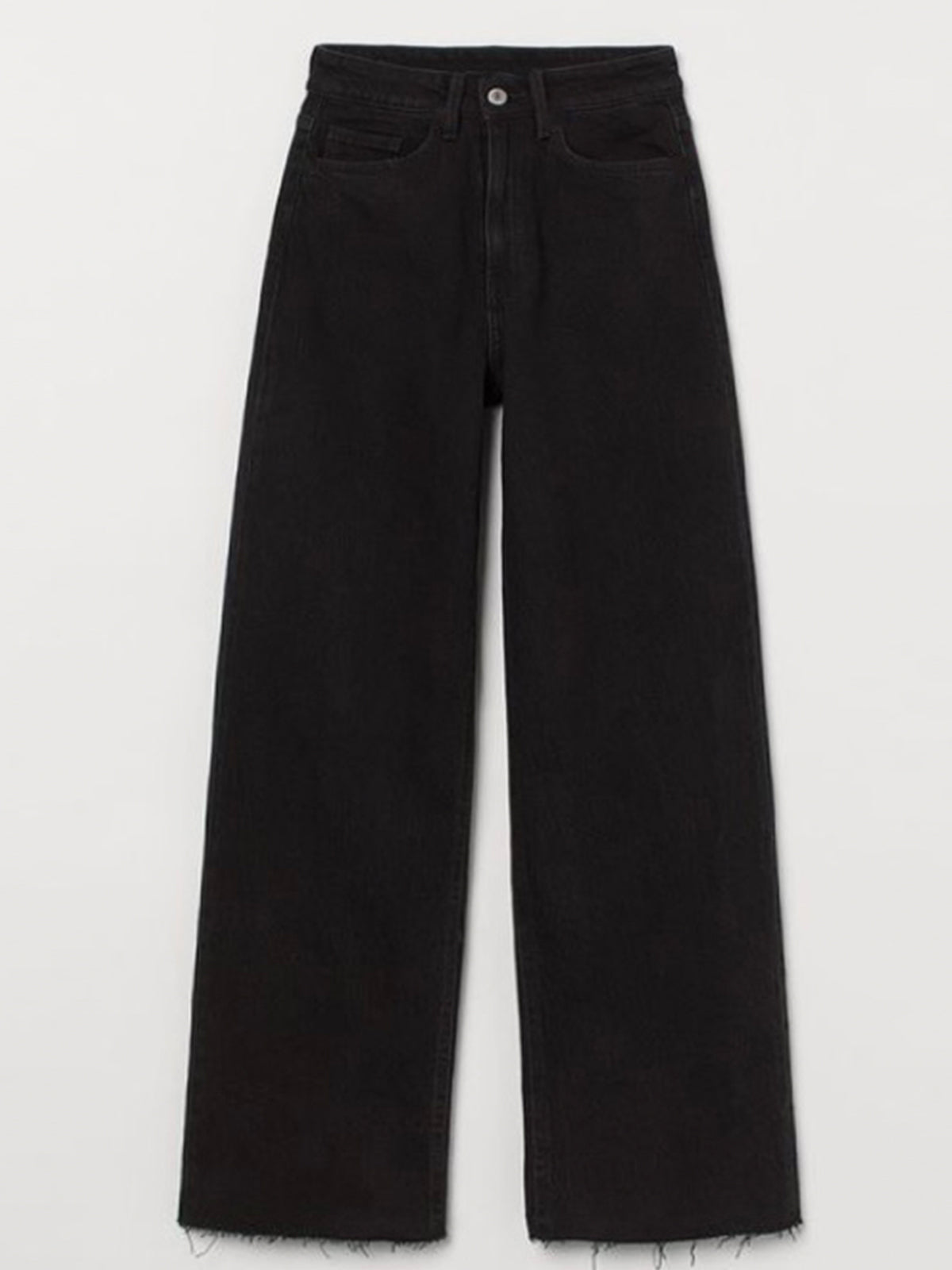 Black Raw Hem High Waist Wide Leg Jeans