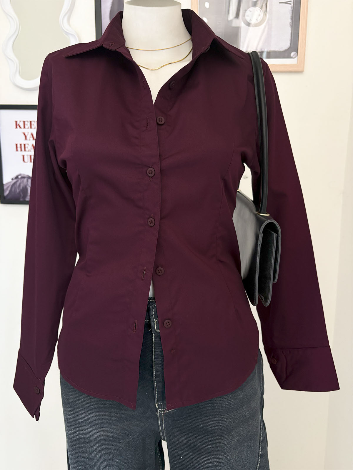 Plum Long Sleeve Y2K Fitted Shirt