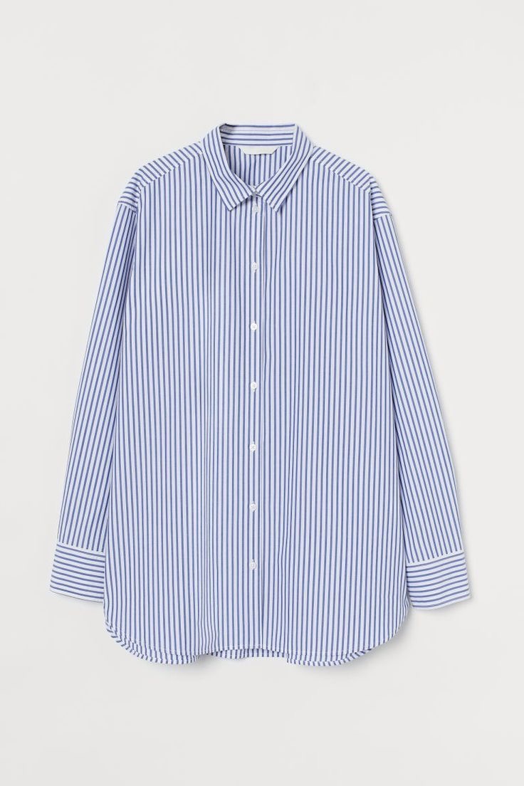 White & Blue Striped Oversized Shirt - Stylish Wodrobe
